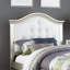 Lit simple avec lit gigogne pour chambre de jeunes, similicuir blanc, contreplaqué de pin et panneau de particules blanc argenté, rembourré-749190213