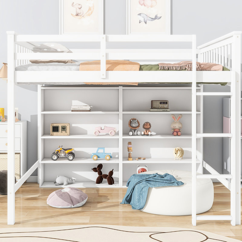 Lit mezzanine double blanc avec 8 espaces de rangement et - Ajoutez du charme aux tablettes ouvertes de votre chambre à coucher, ce qui rend les chambres plus attrayantes