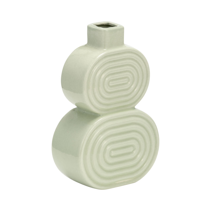 Vase de table moderne en céramique pour table, H 10 po x l 6 po x P 3 po, Cercles verts
