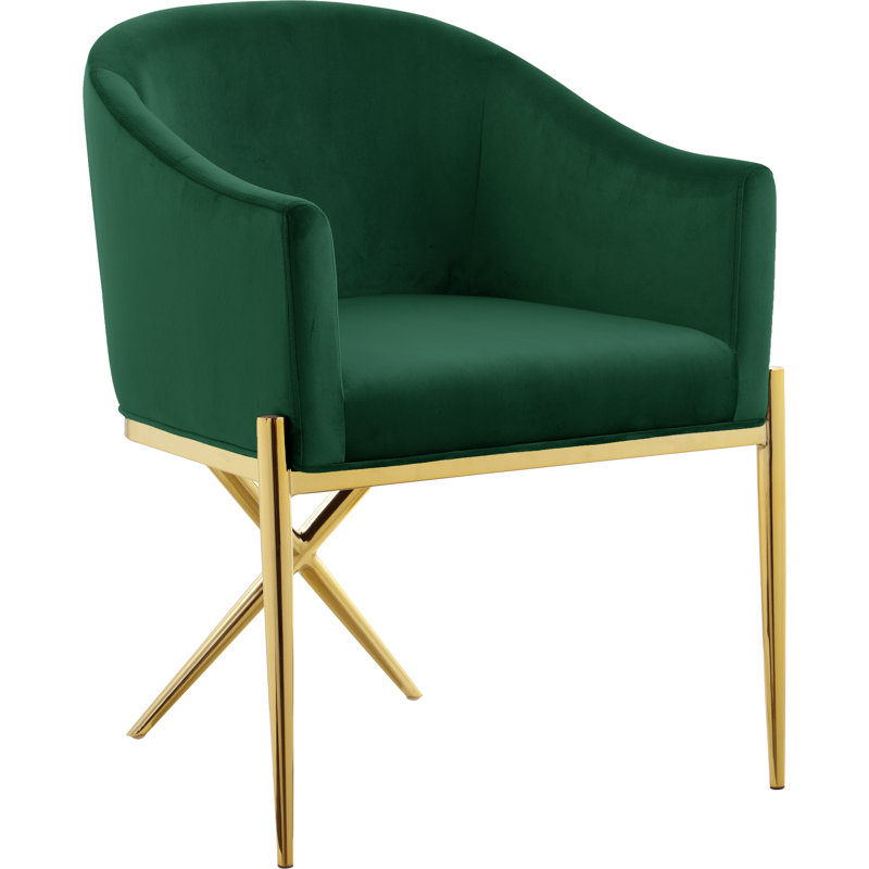 Xavier Upholstered Dining Chair, Gold, Green Velvet