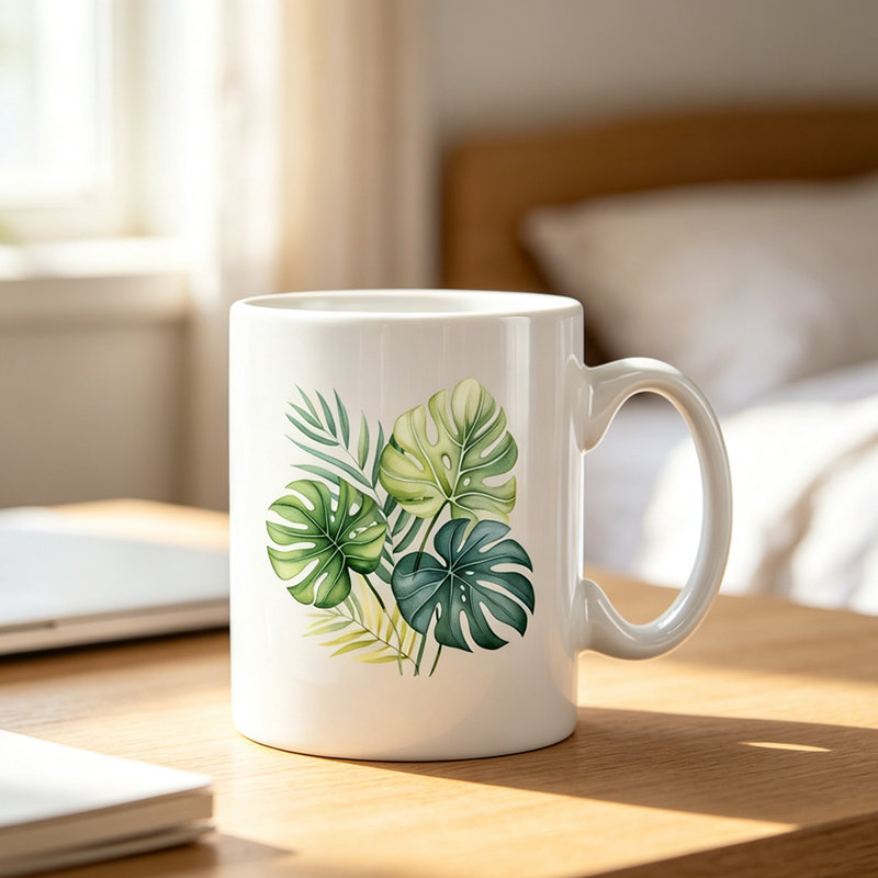 1pc Cute Plant Leaves Pattern Water Cup, Creative Ceramic Cup Souvenir, Coffee Cup For Mother Father.