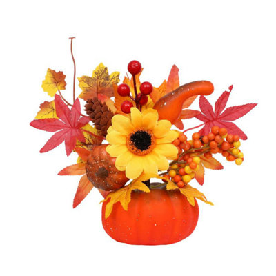 10In Thanksgiving Pumpkin Fall Decor Small Pumpkins With Artificial Flowers Maple Leaves Berry Stem Sunflower Pomegranate Blessings Words Fall Table Centerpieces For Home Decorations
