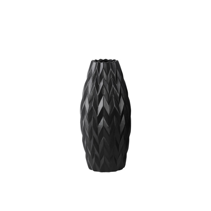 Dolloff Ceramic / Porcelain Table Vase, 12" H x 5.5" W x 5.5" D, Black