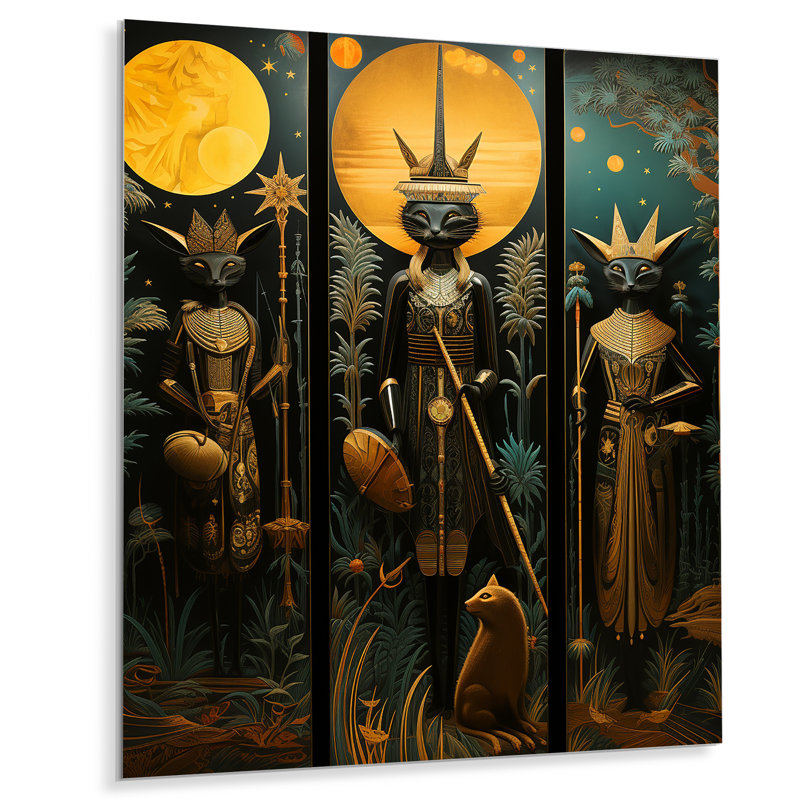 Cérémonie de chat rituel - art mural chat, Métal métal, H 20 po x l 12 po x P 1 po