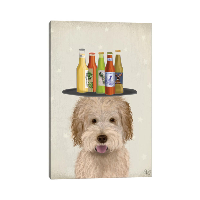 Labradoodle Gold I Beer Lover by Fab Funky - Wrapped Canvas Gallery-Wrapped Canvas Giclée