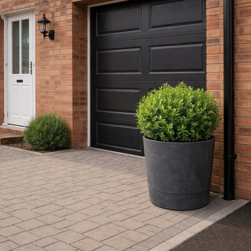 Suvanna Pot Planter Concrete Effect Recycled Plastic Outdoor Planter, Black, 34.1cm H x 32.5cm W x 32.5cm D
