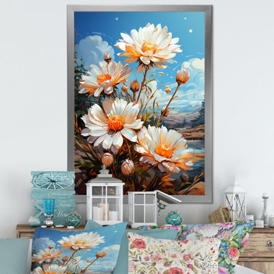 «Daisy Gardens» blanc et jaune II - marguerites, art mural