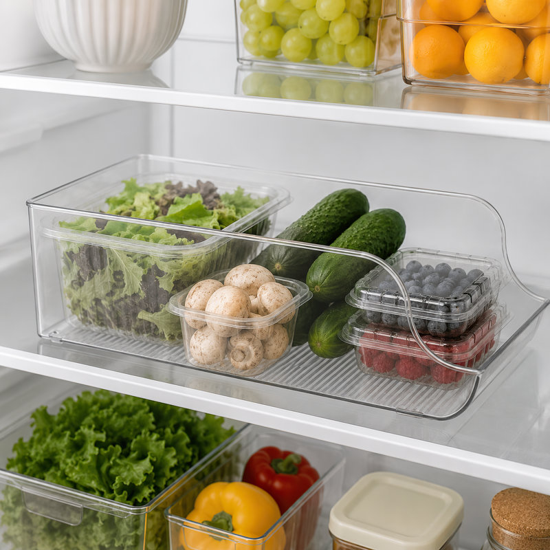 Clear PET Plastic Refrigerator Organizer Bin, Stackable Storage Container for Fridge, Pantry, Kitchen