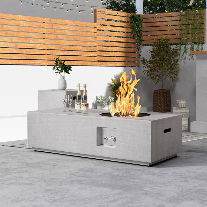 Foyer de table d'extérieur au propane en métal H 12,6 po x l 48 po, Gris clair
