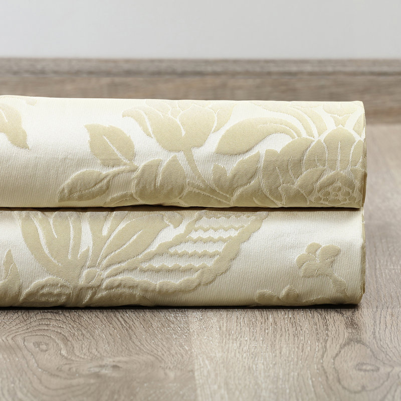 Ballsallagh Floral Faux Silk Room Darkening Curtain Panel, 50" W x 120" L, Champagne