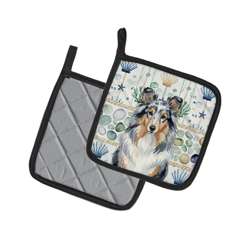 Paire de poignées en verre bleu Merle Sheltie