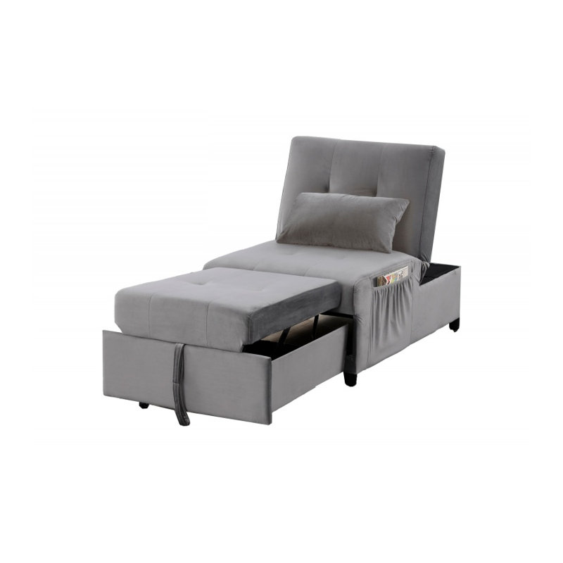 Canapé-lit ajustable en velours gris avec coussin inclus