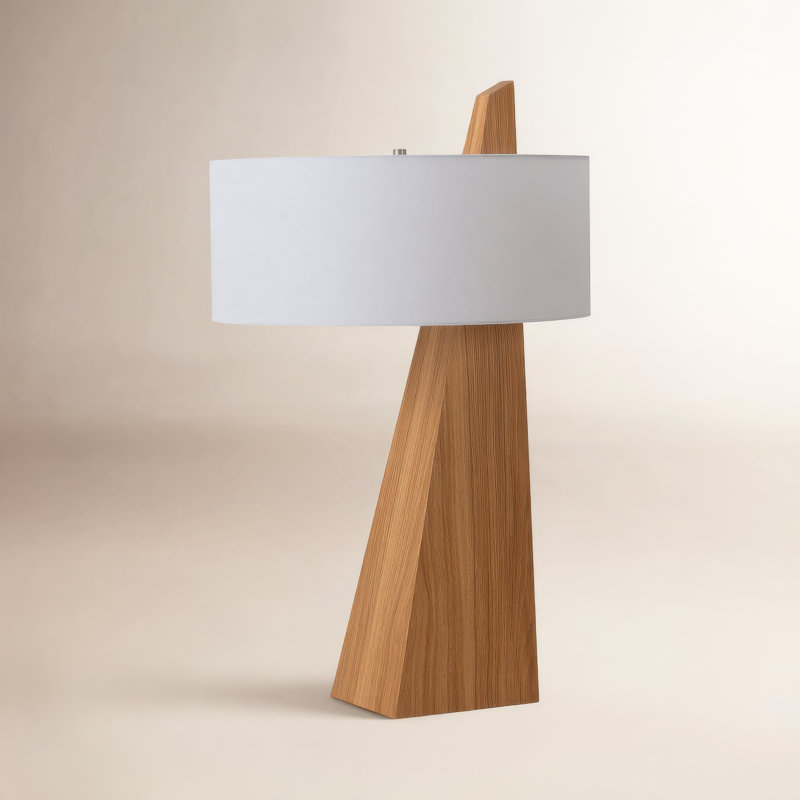 Obelisk Table Lamp - White Cotton-Linen Shade, Ash