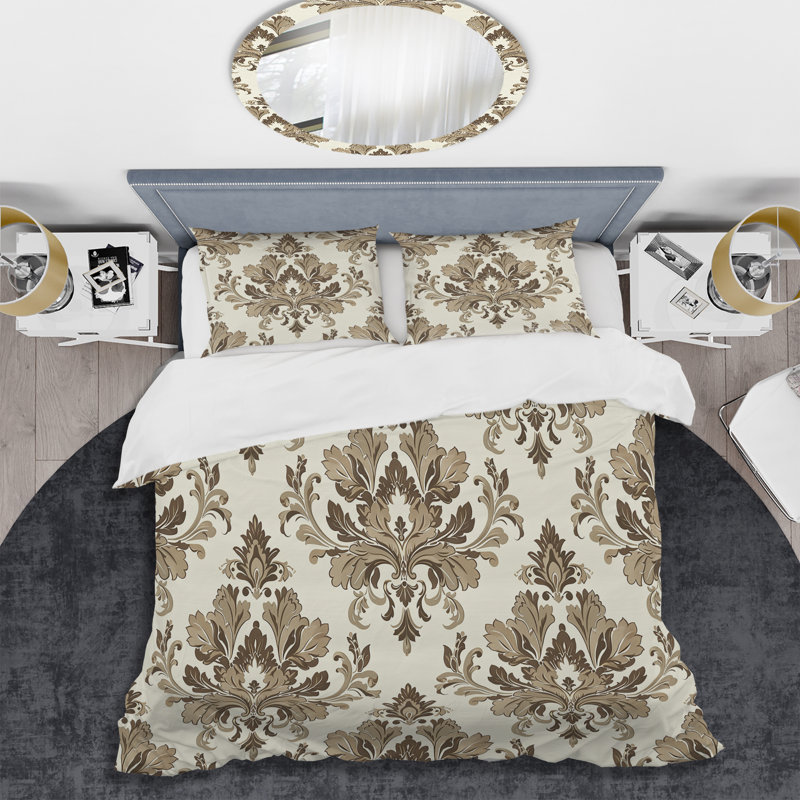 Ensemble de housse de couette transitionnelle brun et beige damassé Glam II, Housse de couette très grand et 2 très grandes t