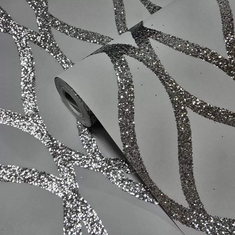 Papier peint géométrique texturé gris pailleté Sequin