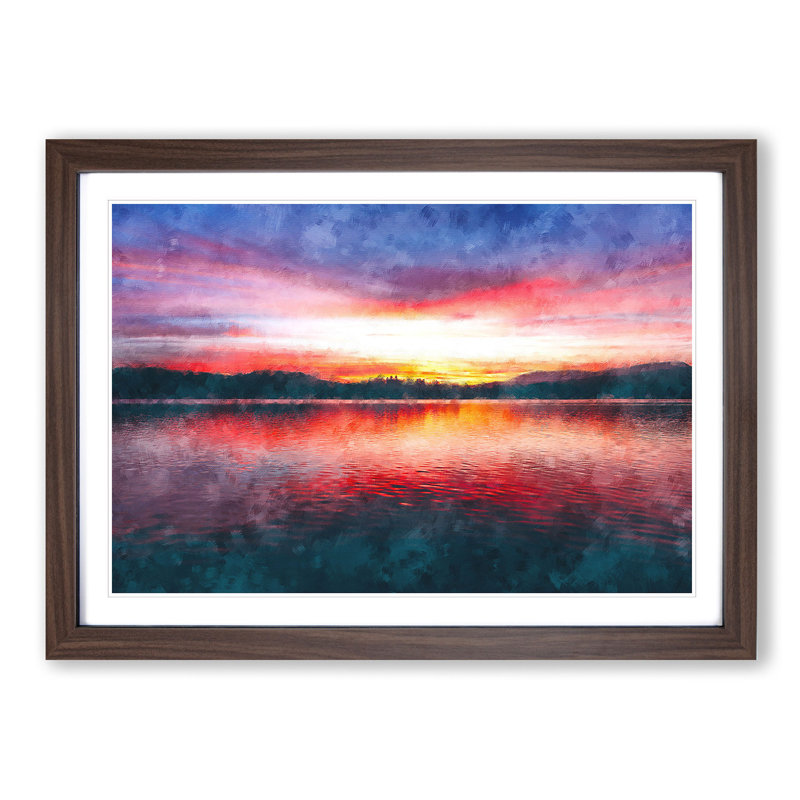 Sunset over Lake Windermere - Picture Frame Painting Print on MDF, 33cm H x 45cm W x 2cm D, Walnut Framed