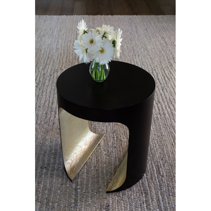 Black and Gold Round Metal Contemporary Side Table