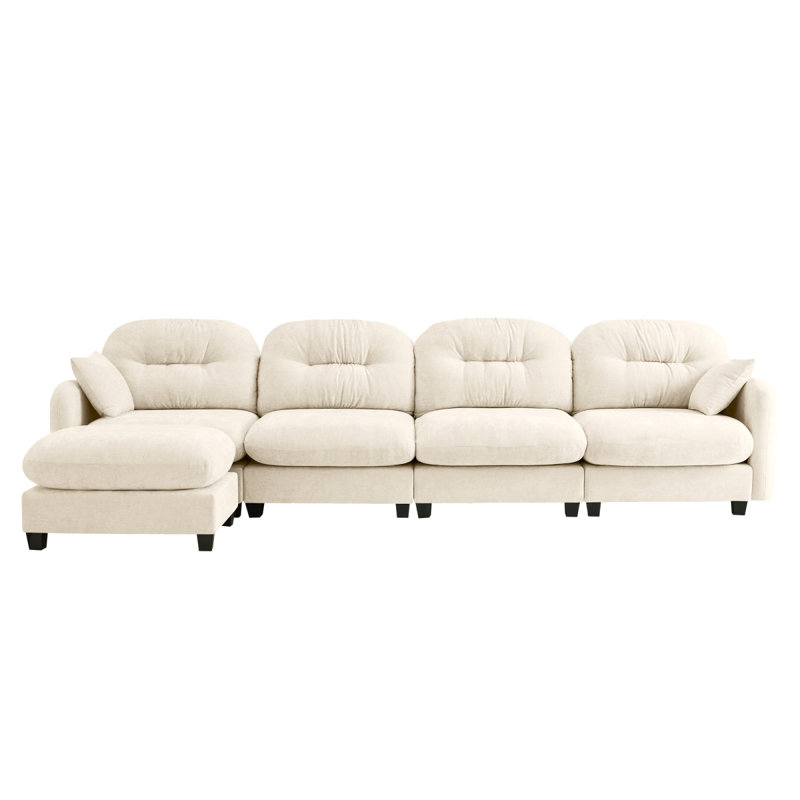Modular Sectional L Shaped Couch With Ottoman,Soft Chenille Fabric,Ergonomic Design,Tufted Cushion Backrest Design,High Quality Wooden Base Easy Install,Fits Bedrooms Living Rooms Reading Nooks,Beige