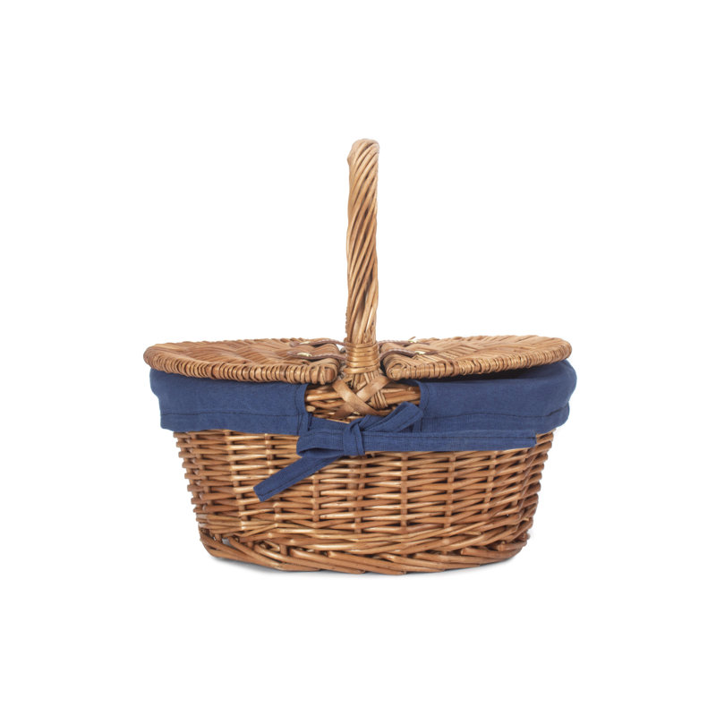 Wicker Child Sized Picnic Basket with Lining, Navy