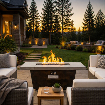 42 Inch Rectangular Propane Fire Pit Table, 50,000 BTU Gas Burner with Cement-Imitating Texture Design for Patio and Backyard