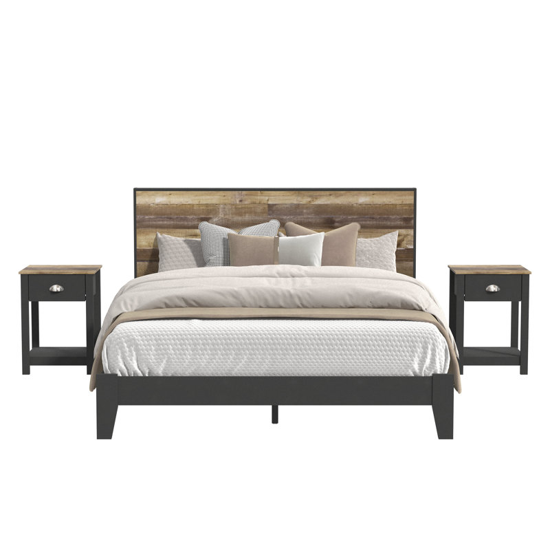 Arduina 3 Piece Bedroom Set, Black/Industrial Oak