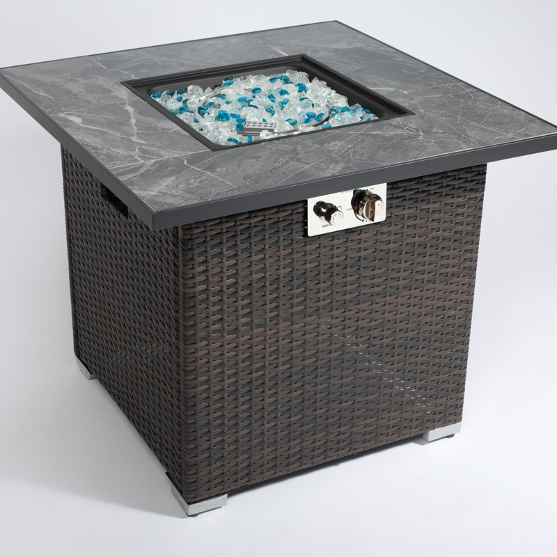 Table de foyer au gaz propane 30 pouces avec couvercle, capacité de performance de chauffage de 40 000 BTU, efficacité du plateau de table en carreaux de céramique, fabrication en acier, foyer d'extérieur à couverture de pluie au gaz, 400 000 BTU, réglable