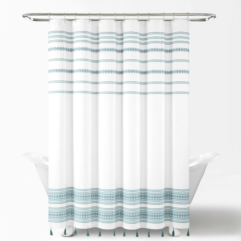 Cotton Blend Striped Shower Curtain, Blue/White