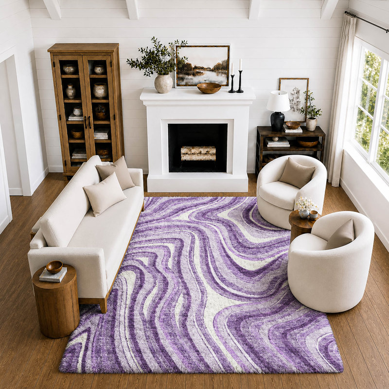 Tapis Dream Shag ADS756 à motifs tourbillonnants, lavable à la machine de qualité supérieure, Lavender, 3' x 5'