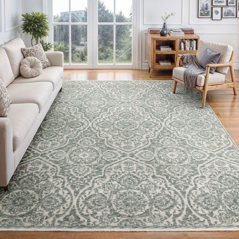 Tapis bleu sarcelle / ivoire Eidan, Rectangle 5 pi 3 po x 7 pi 9 po