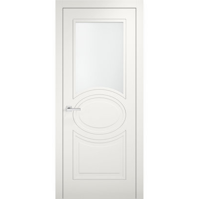 Porte-fenêtre en verre opaque Mela 7012 blanc mat, panneau simple, cadre standard, poignée, style moderne, pour salle de bain ou chambre - 91,4 cm x 213,4 cm
