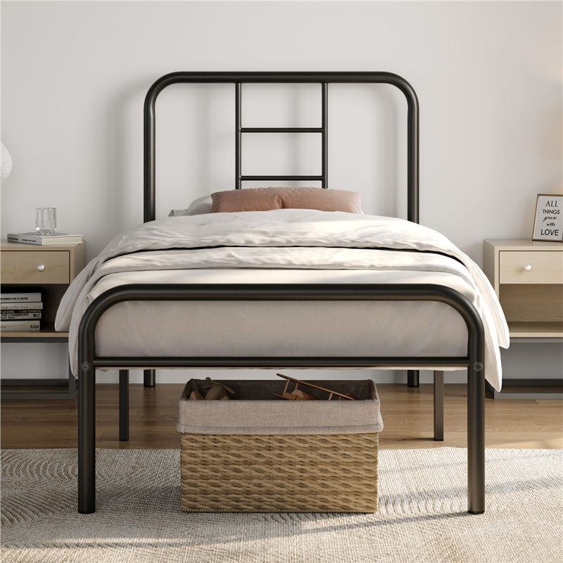 Metal-Framed Bed with High Headboard, Black, Single (3')