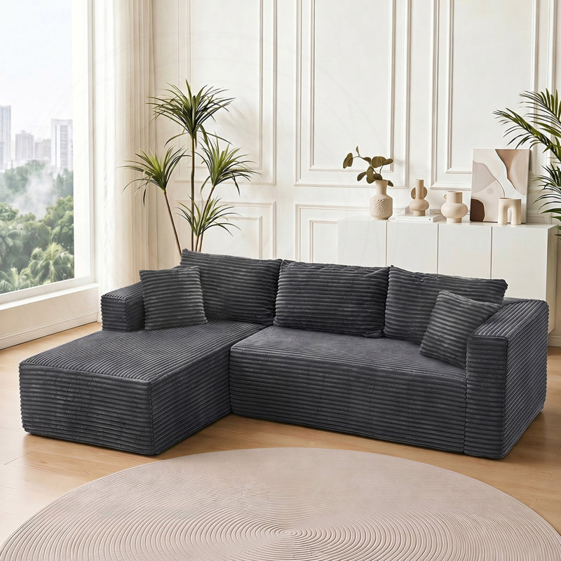 Canapé modulaire en L avec tissu velours côtelé, Grey