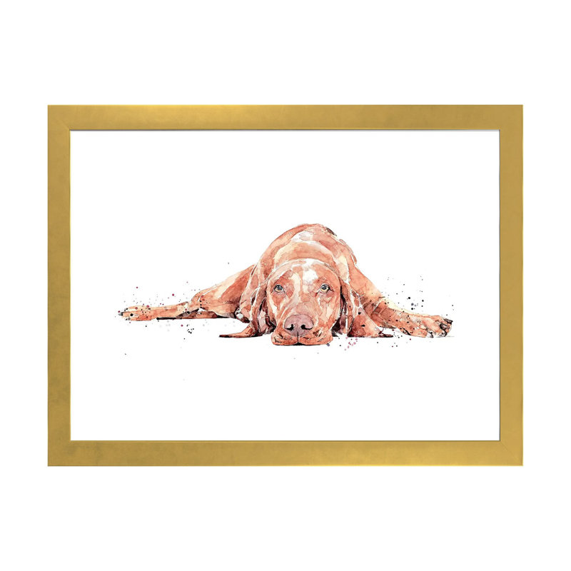 Vizsla Flat Out par EdsWatercolours - Imprimé, H 16 po x l 24 po x P 1 po, Papier encadré doré, Blanc