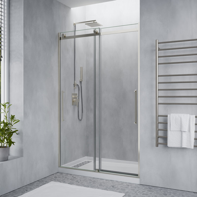 Porte de douche coulissante double sans cadre l 60 po x H 76 po Stellar, Nickel brossé