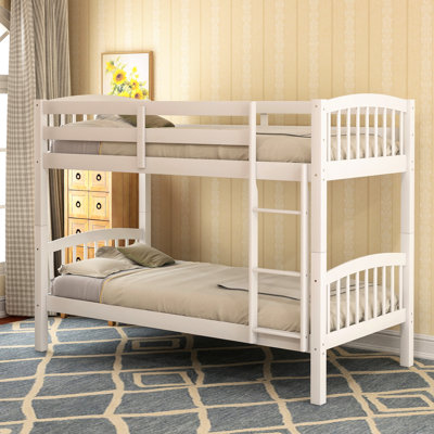 Lit simple au-dessus d'un lit superposé en blanc - Fabrication polyvalente d'une chambre à coucher. Peut accueillir deux matelas. Idéal pour l'espace. L 82,1 po x l 41,22 po x H 57,59 po