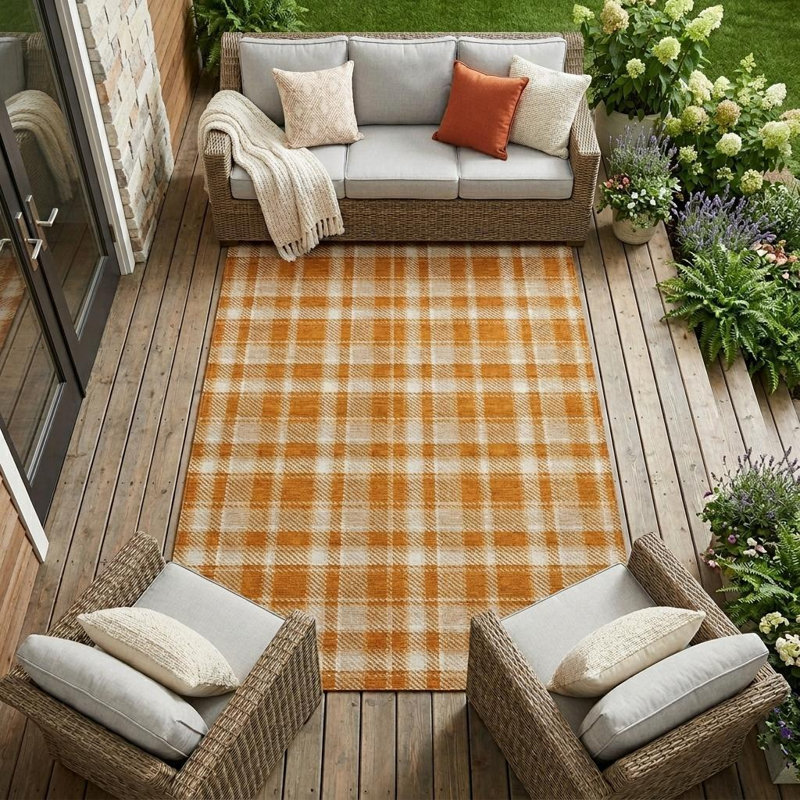 Tapis intérieur antidérapant lavable à carreaux orange et ivoire 8 pi x 10 pi