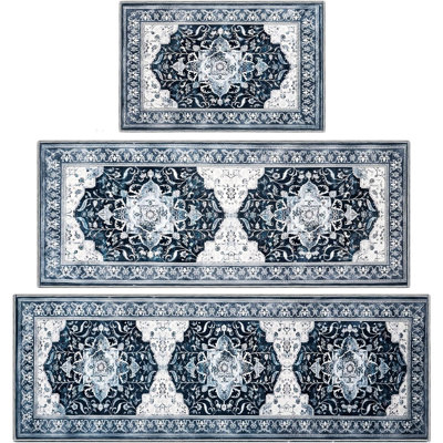 Kitchen Rug Set 3Pcs - [Colour Not Specified] - Boho / Non-Slip, Washable, Thick, Farmhouse Kitchen Decor, Runner Rugs For Kitchen, Entryway, Laundry, Hallways