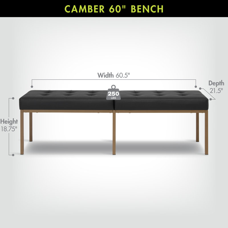 Vargo Upholstered Bench, 17.75" H x 60.25" W x 21.5" D, Black, Bronze