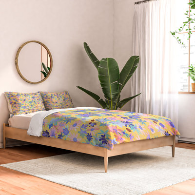 Ensemble d'édredon en coton standard jaune / mauve / bleu Ninola