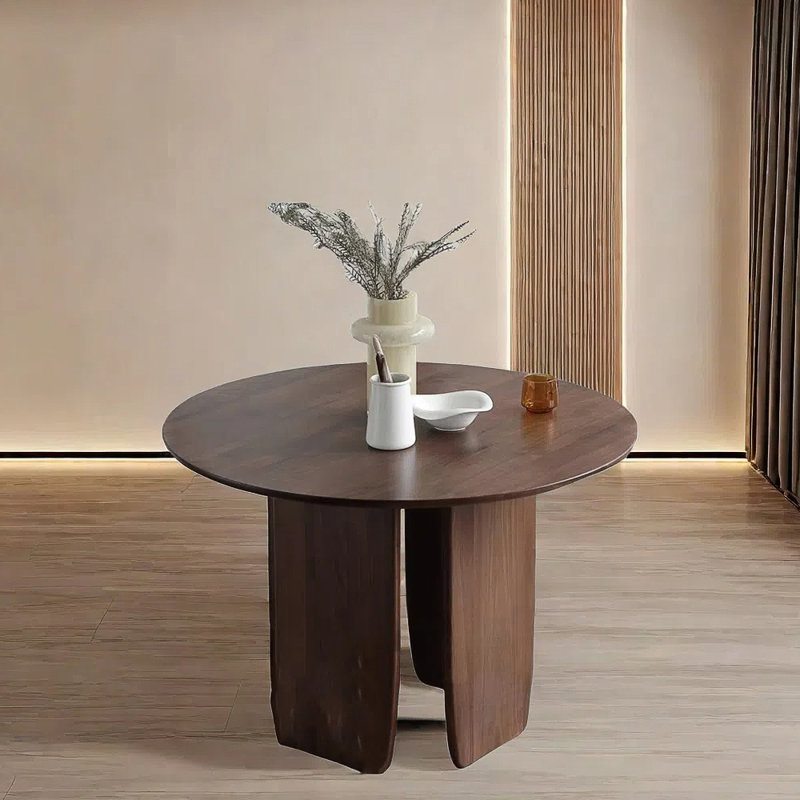 Modern simple round solid wood dining table, 29.52"H x 47.24"L x 47.24"W