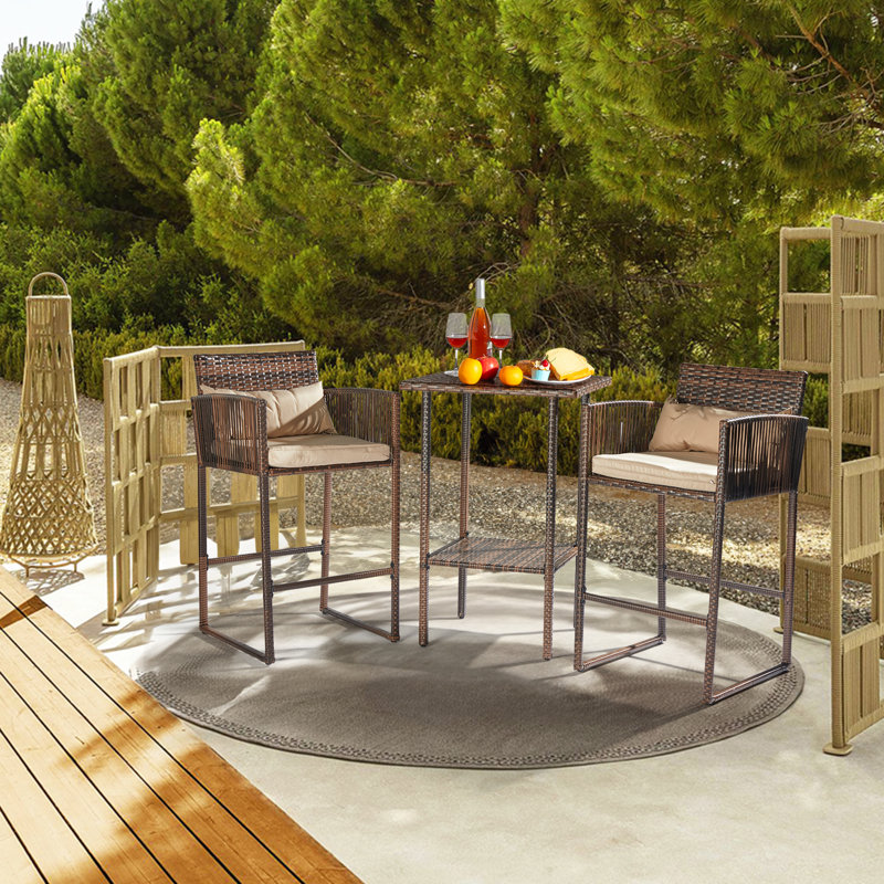 Haverhill 3-Piece Wicker and Steel Outdoor Bar Set