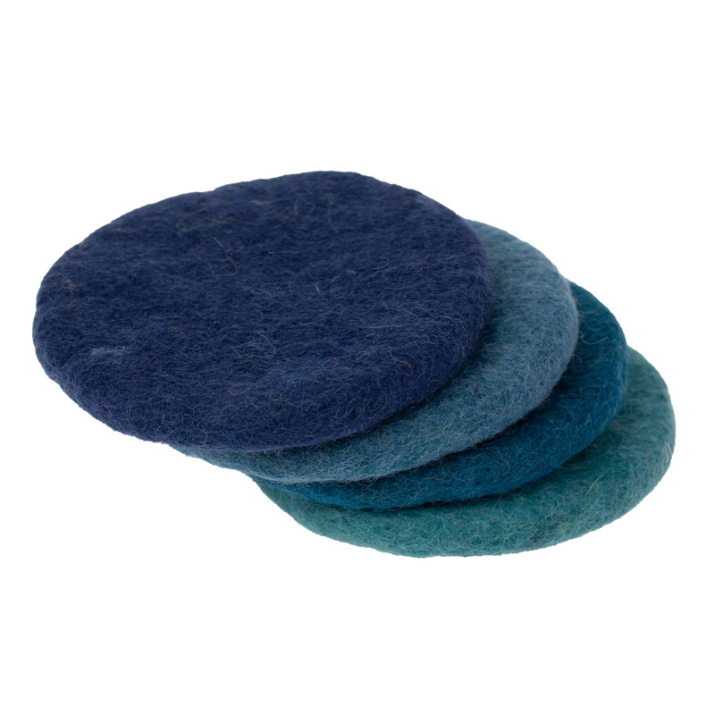 Ensemble de 4 sous-verres macarons en feutre faits à la main: nuage de bruyère, Bleu