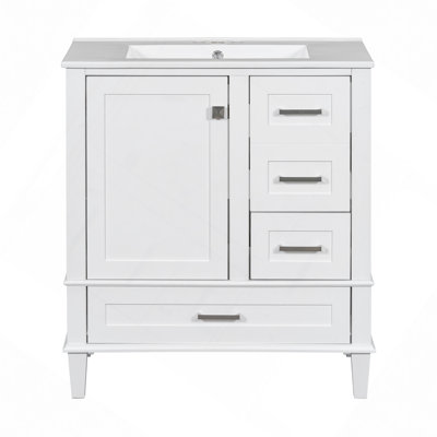 Ensemble de meuble-lavabo moderne avec lavabo 30 po, meuble-lavabo moderne avec porte à fermeture douce et 3 tiroirs, structure en bois massif
