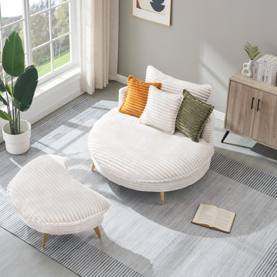 2 Beige Corduroy With 3 Pillows And Sponge Cushions - For A Relaxing Time Mid-Century Style For Apartment & Office
