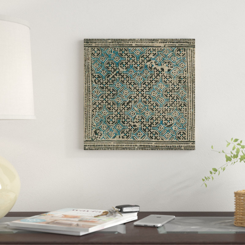 « block print textile i », impression sur toile, H 26 po x l 26 po x P 1,5 po, Toile tendue, Pas de tapis