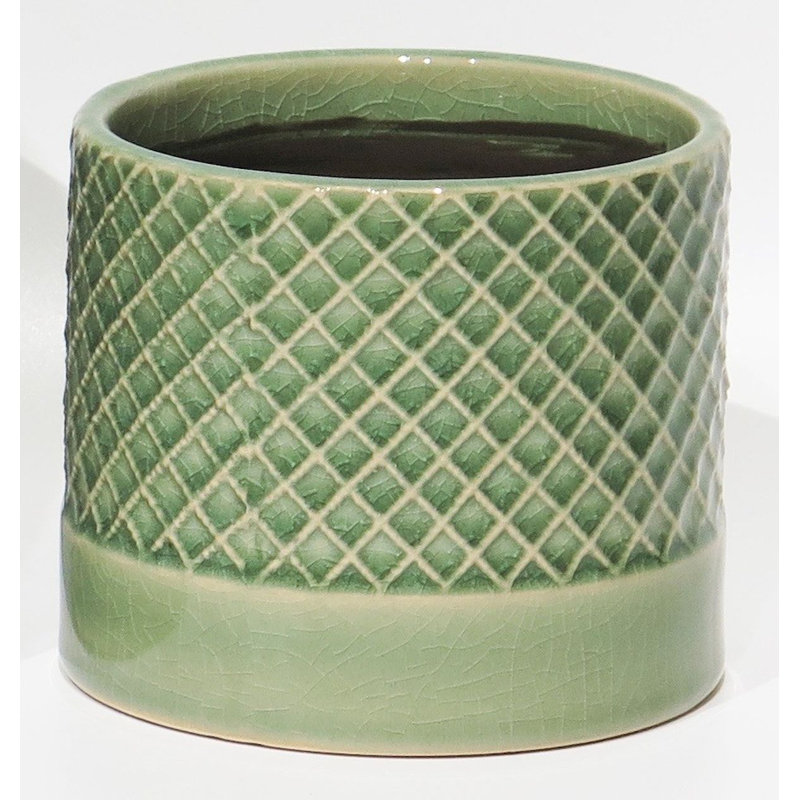 Ceramic Pot Planter, Green, 3.9" H x 4.7" W x 4.7" D