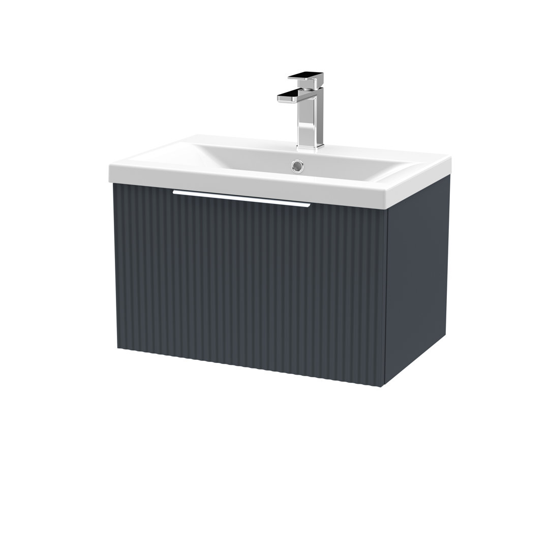 Fluted 610mm Single Bathroom Vanity with Drop In Vitreous China Basin