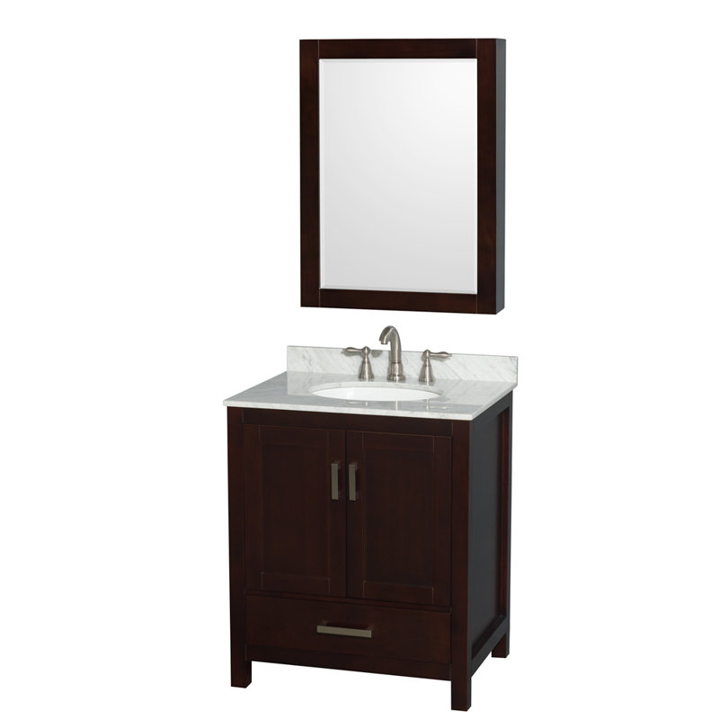 Sheffield 30" Freestanding Single Bathroom Vanity with Marble Top with Medicine Cabinet, Espresso, Oval, 8" Widespread
