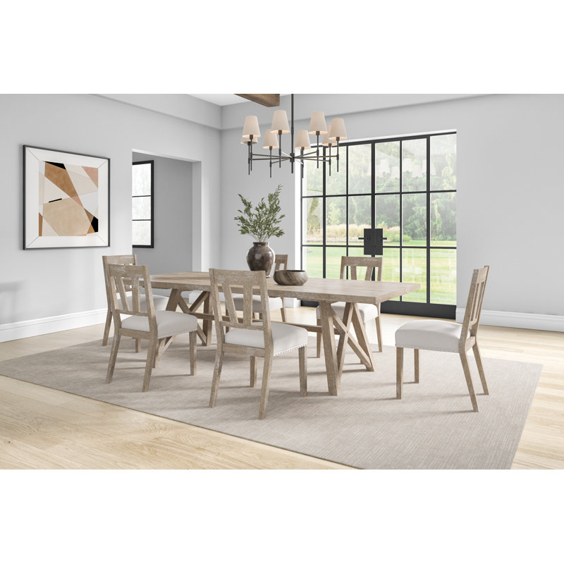 Mellar Modern Farmhouse Rectangular Kitchen Table With Six Chairs, Light Tan, 9
