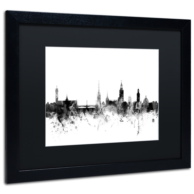 « stockholm suède horizon b&w », impression encadrée, H 16 po x l 20 po x P 0,5 po, Noir